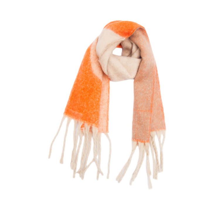 Unisex Chunky Color Abstract Tassel Roving Scarf - Orange - image 15