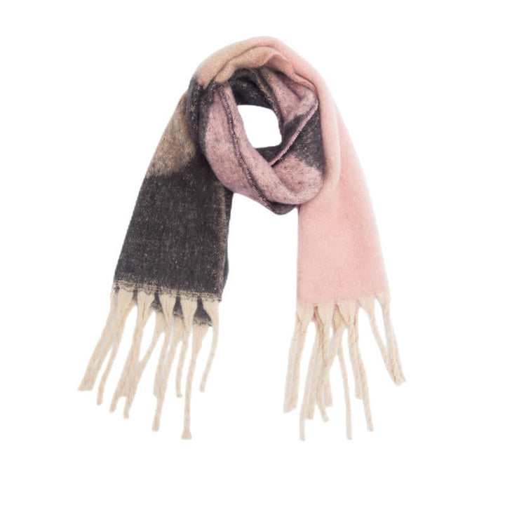 Unisex Chunky Color Abstract Tassel Roving Scarf - Pink - image 13