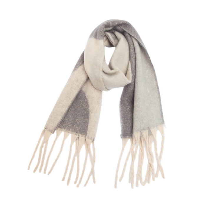 Unisex Chunky Color Abstract Tassel Roving Scarf - Gray - image 7