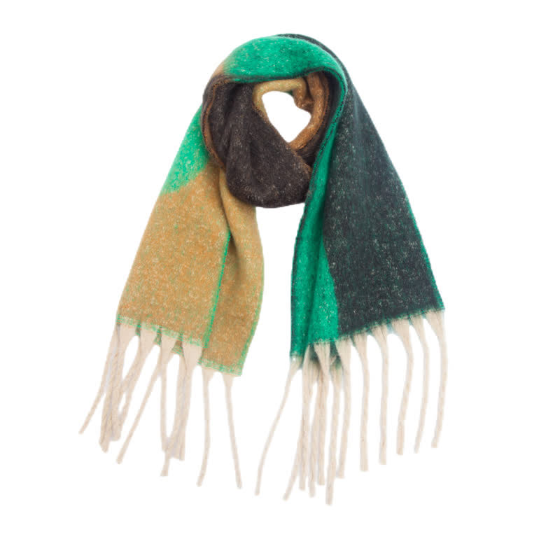 Unisex Chunky Color Abstract Tassel Roving Scarf - Dark Green - image 14