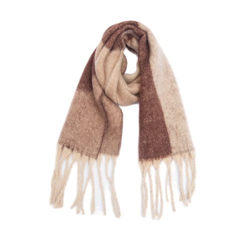 Unisex Chunky Color Abstract Tassel Roving Scarf - Coffee - image 17
