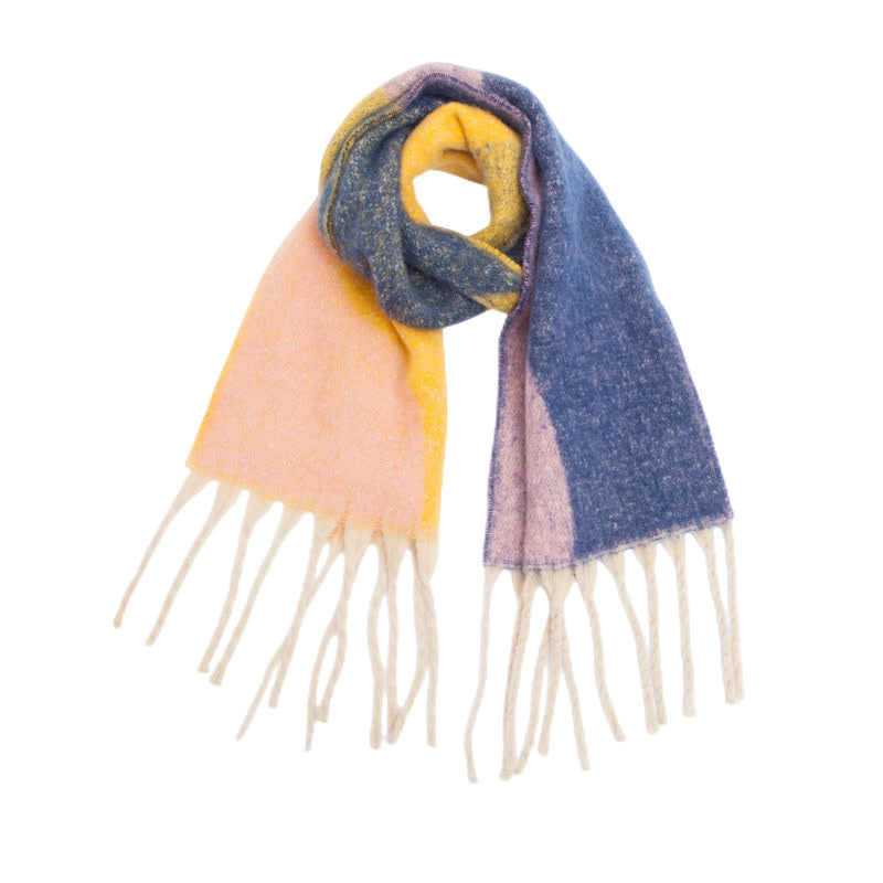 Unisex Chunky Color Abstract Tassel Roving Scarf - Navy - image 12