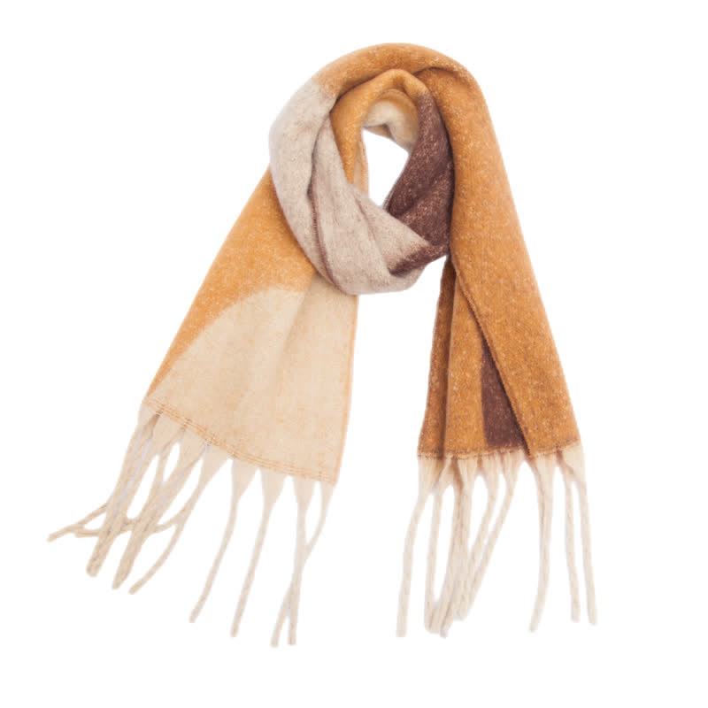 Unisex Chunky Color Abstract Tassel Roving Scarf - Yellow & Brown - image 1