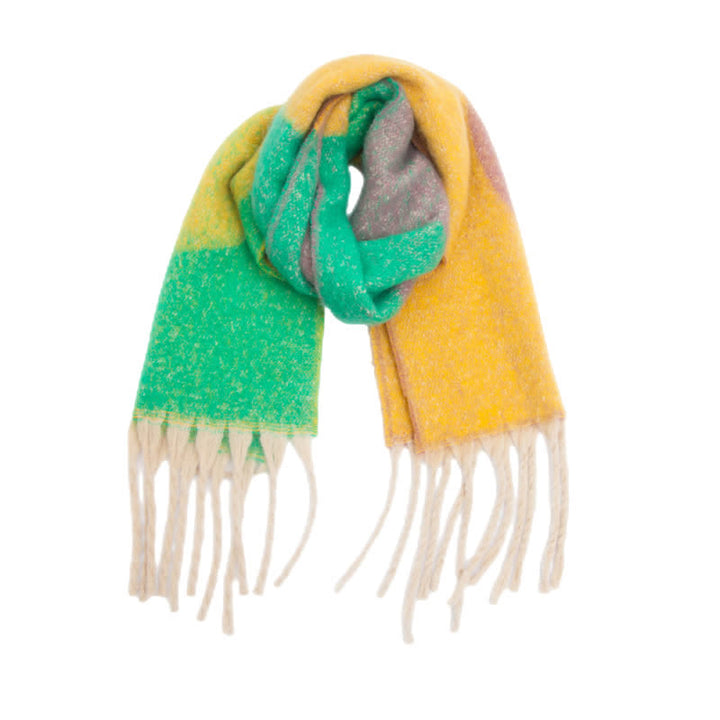 Unisex Chunky Color Abstract Tassel Roving Scarf - Yellow & Green - image 16