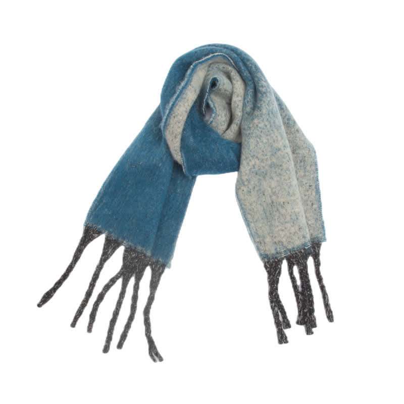 Unisex Gradient Color Tassels Cold Weather Roving Scarf - Blue - image 1