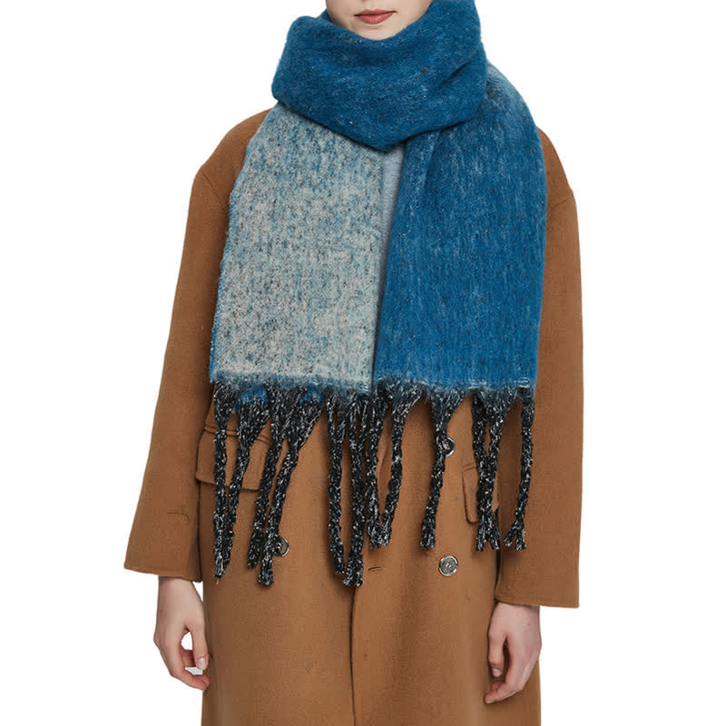 Unisex Gradient Color Tassels Cold Weather Roving Scarf - image 4