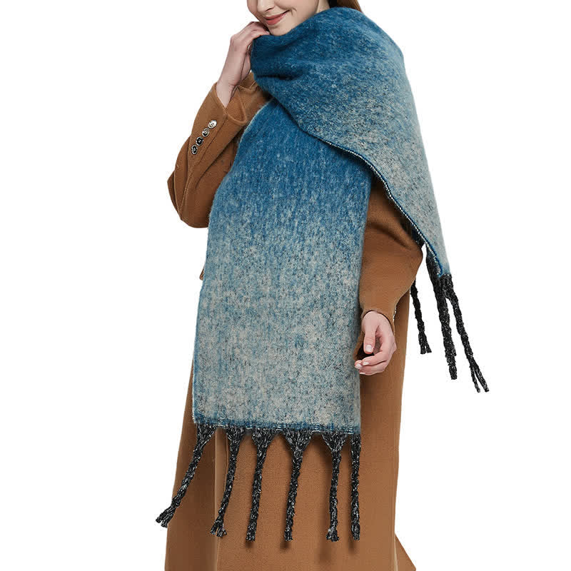 Unisex Gradient Color Tassels Cold Weather Roving Scarf - image 0