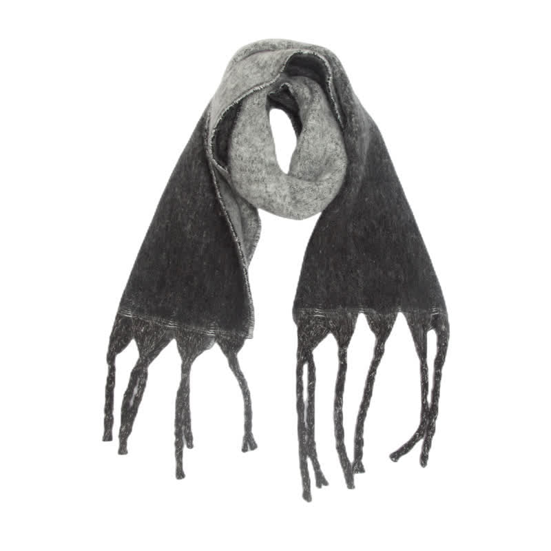 Unisex Gradient Color Tassels Cold Weather Roving Scarf - Black - image 13