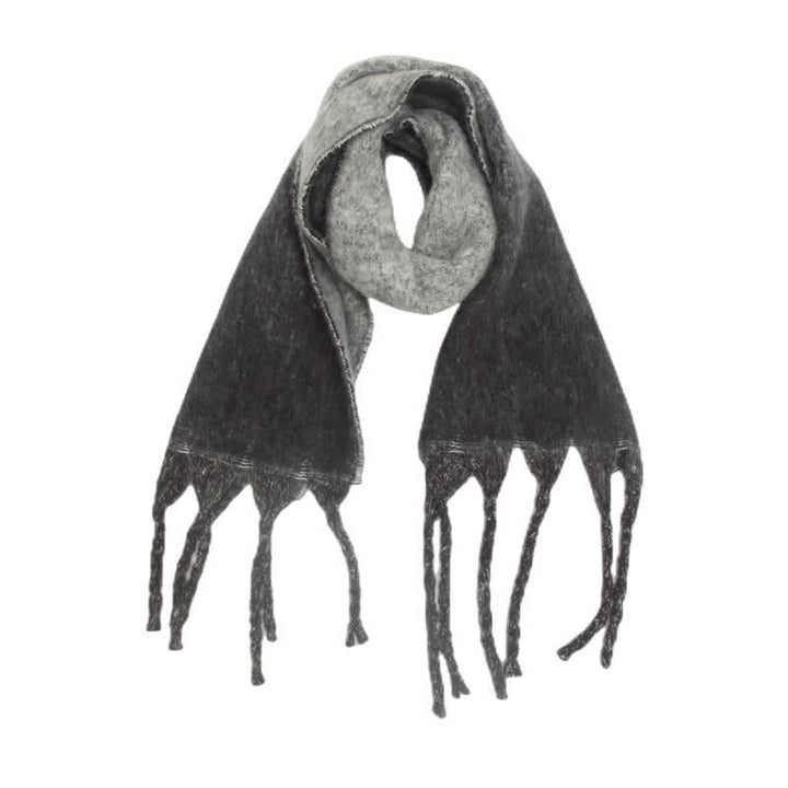 Unisex Gradient Color Tassels Cold Weather Roving Scarf - Black - image 13
