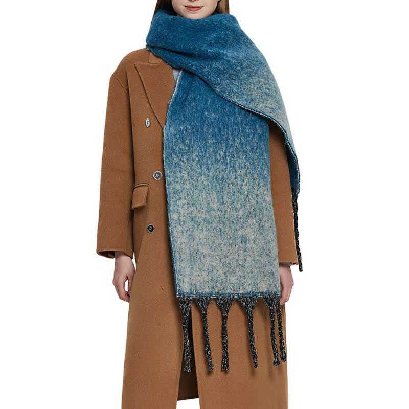 Unisex Gradient Color Tassels Cold Weather Roving Scarf - image 3