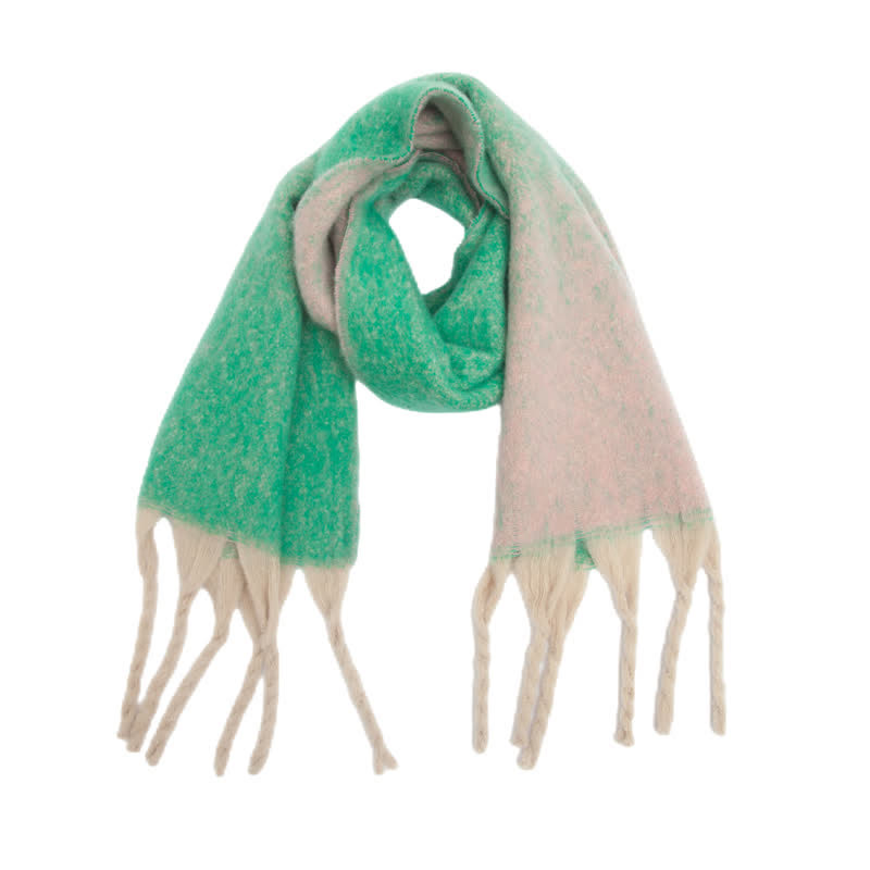 Unisex Gradient Color Tassels Cold Weather Roving Scarf - Green - image 5