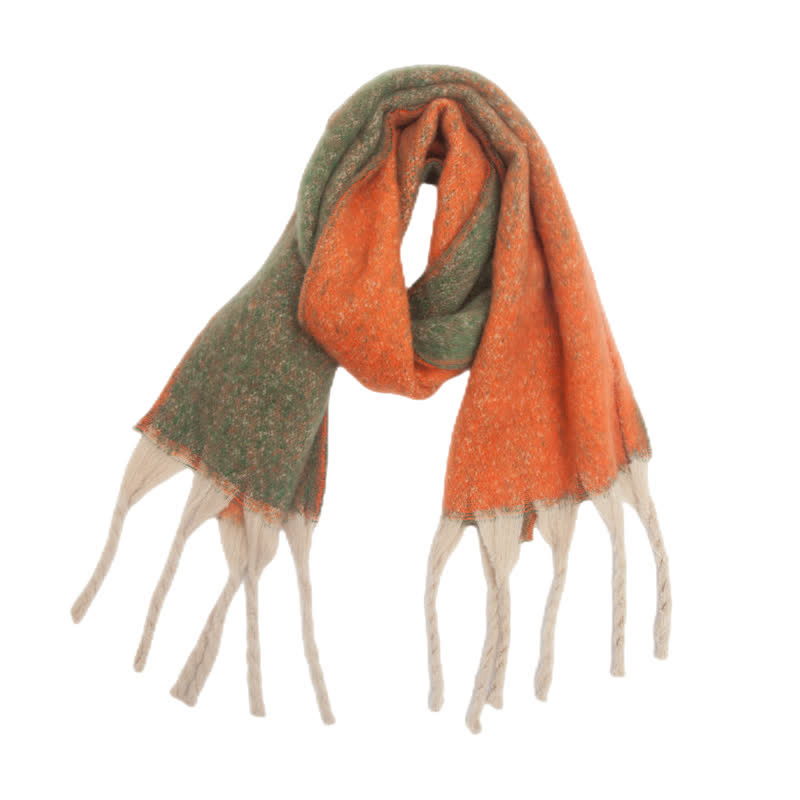 Unisex Gradient Color Tassels Cold Weather Roving Scarf - Orange - image 12