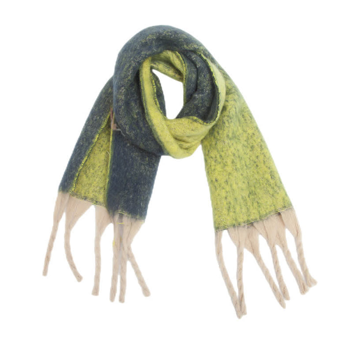 Unisex Gradient Color Tassels Cold Weather Roving Scarf - GreenYellow - image 11