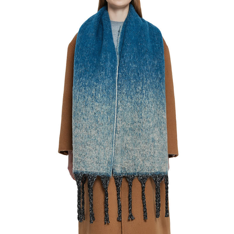 Unisex Gradient Color Tassels Cold Weather Roving Scarf - image 2