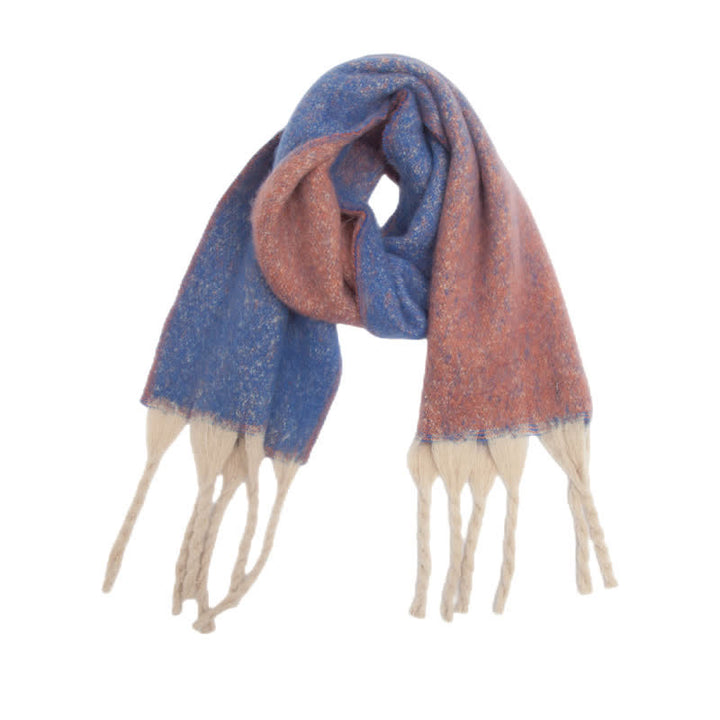 Unisex Gradient Color Tassels Cold Weather Roving Scarf - RoyalBlue & Pink - image 10
