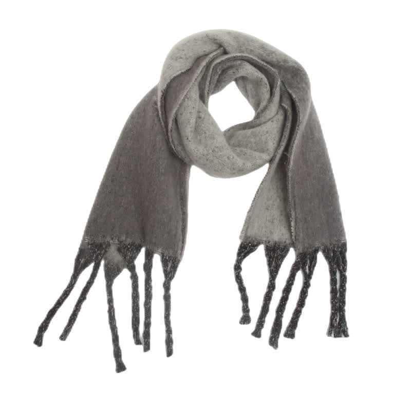 Unisex Gradient Color Tassels Cold Weather Roving Scarf - Gray - image 14