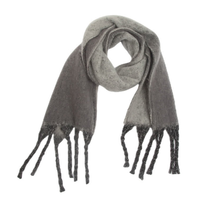 Unisex Gradient Color Tassels Cold Weather Roving Scarf - Gray - image 14