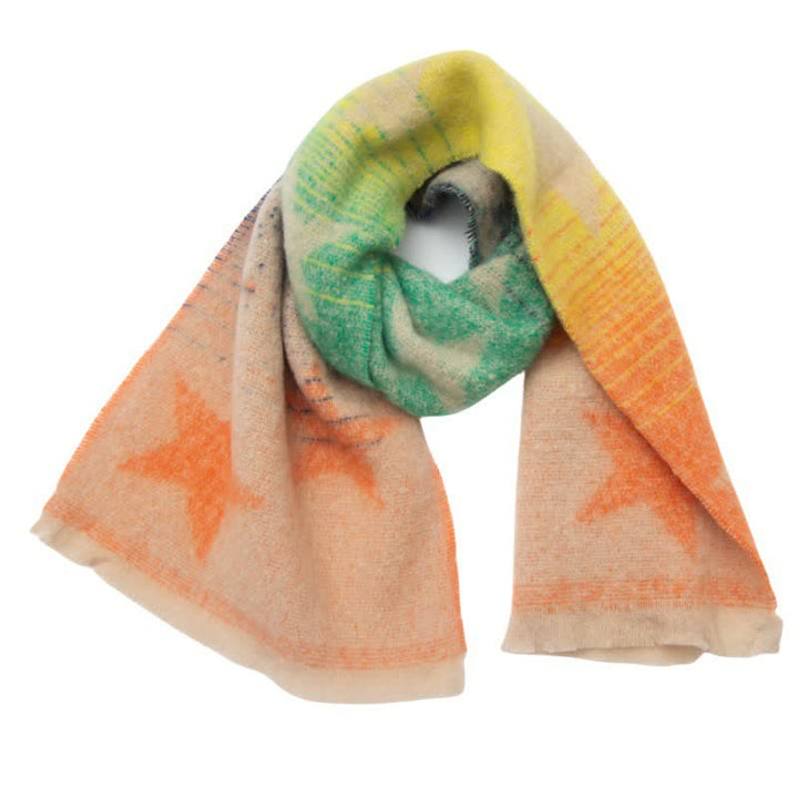 Unisex Thick Fashion Five Pointed Star Roving Scarf - Orange & Green - image 10