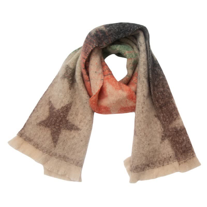 Unisex Thick Fashion Five Pointed Star Roving Scarf - Green & Black - image 1