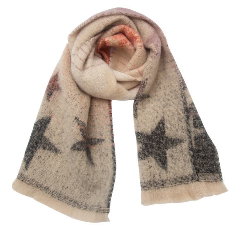 Unisex Thick Fashion Five Pointed Star Roving Scarf - Pink & Black - image 16