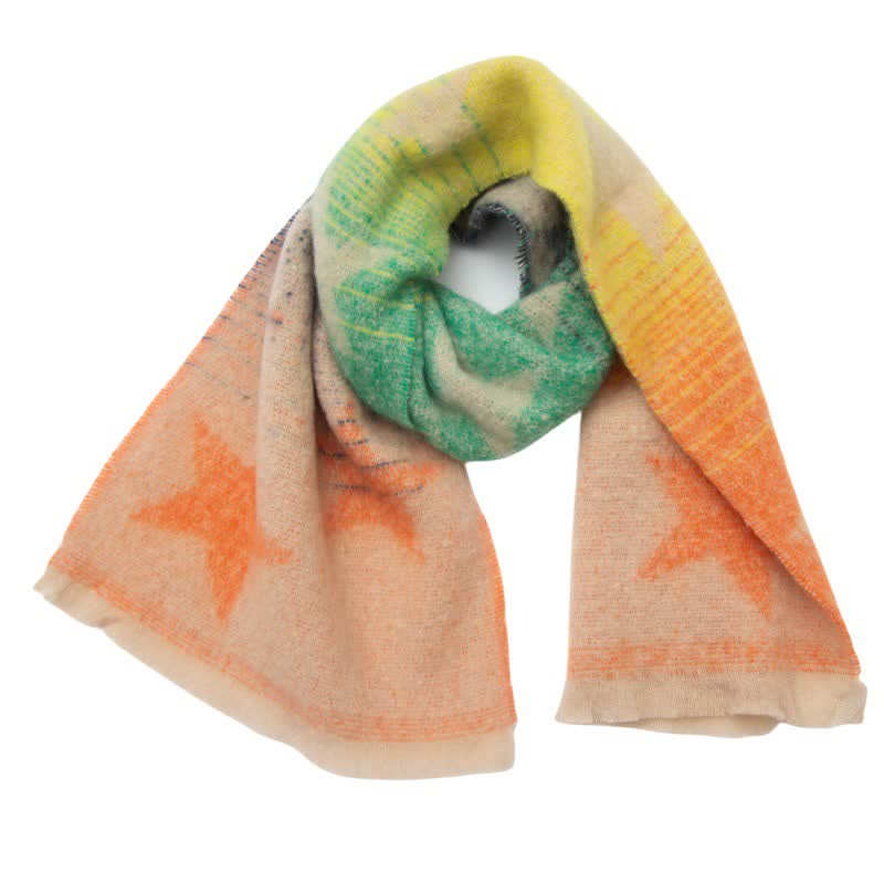 Unisex Thick Fashion Five Pointed Star Roving Scarf - Orange & Green - image 10