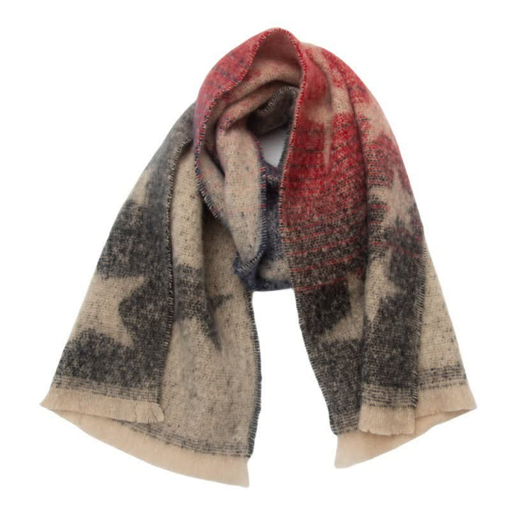 Unisex Thick Fashion Five Pointed Star Roving Scarf - Red & Black - image 18