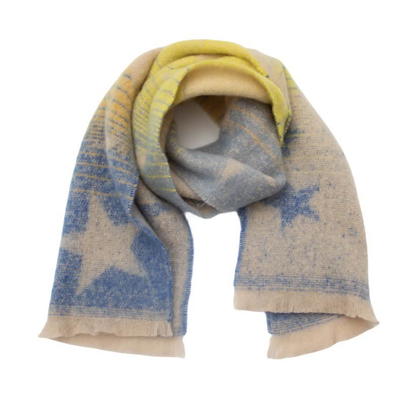 Unisex Thick Fashion Five Pointed Star Roving Scarf - Blue & Yellow - image 12