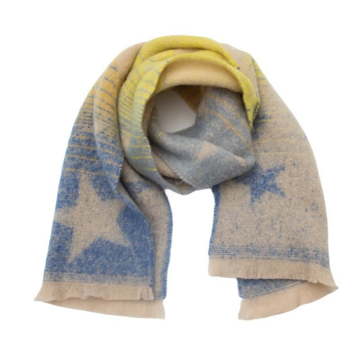 Unisex Thick Fashion Five Pointed Star Roving Scarf - Blue & Yellow - image 12