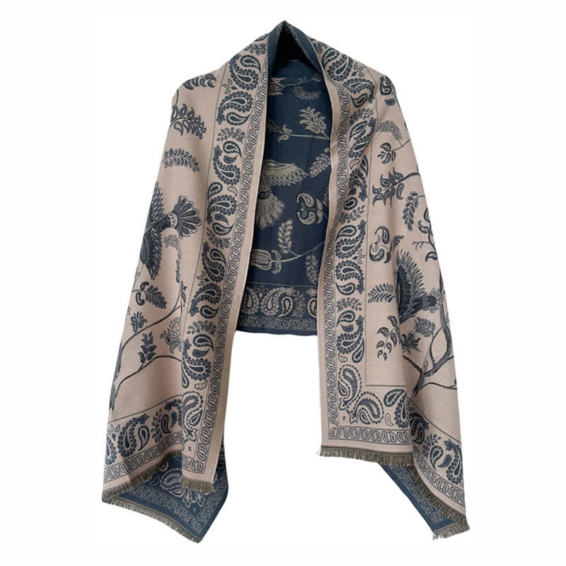 Unisex Elegance Paisley Flying Birds Pattern Scarf - Blue - image 2