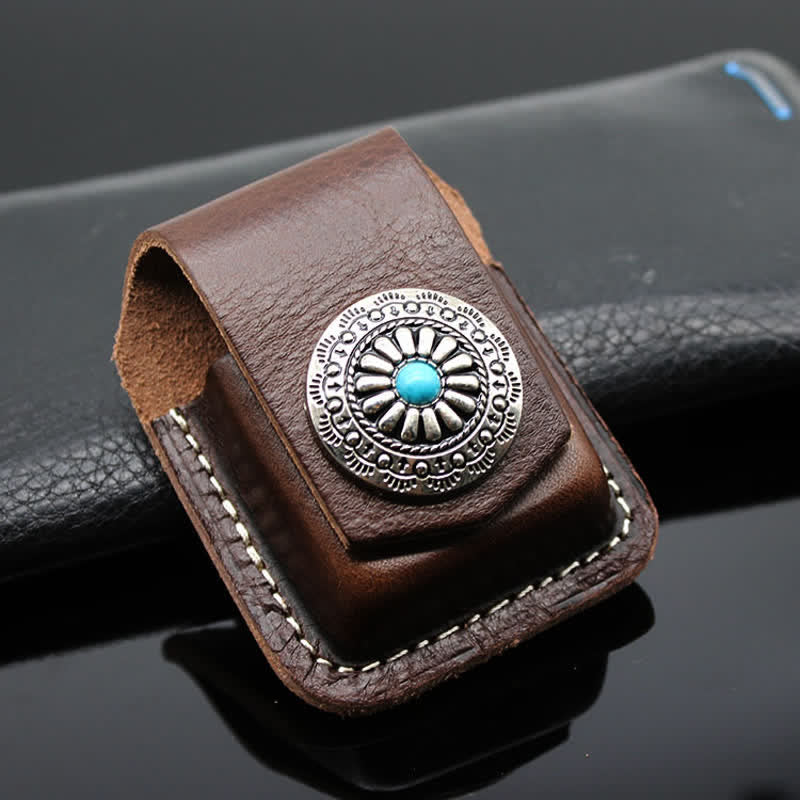 Indian Turquoise Lighter Holder Leather Belt Bag - Brown - image 0