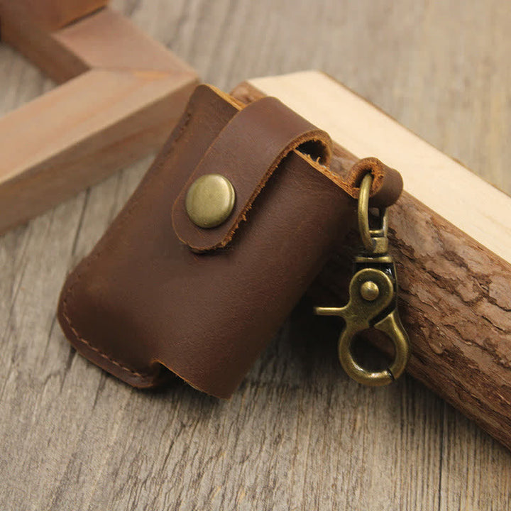 Vintage Waist Hanging Lighter Holder Leather Belt Bag - Dark Brown - image 8