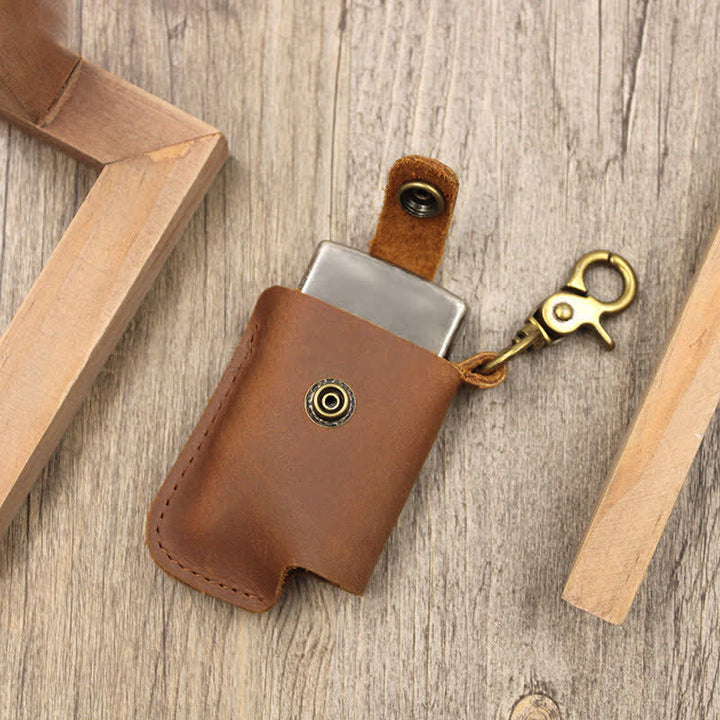 Vintage Waist Hanging Lighter Holder Leather Belt Bag - Brown - image 2
