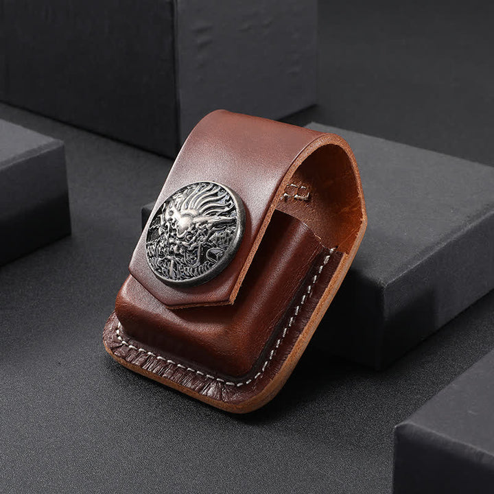 Powerful Dragon Head Lighter Holder Leather Belt Bag - Brown - image 0