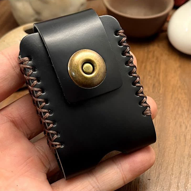 Sewing Design Handmade Lighter Holder Leather Belt Bag - Black - image 4