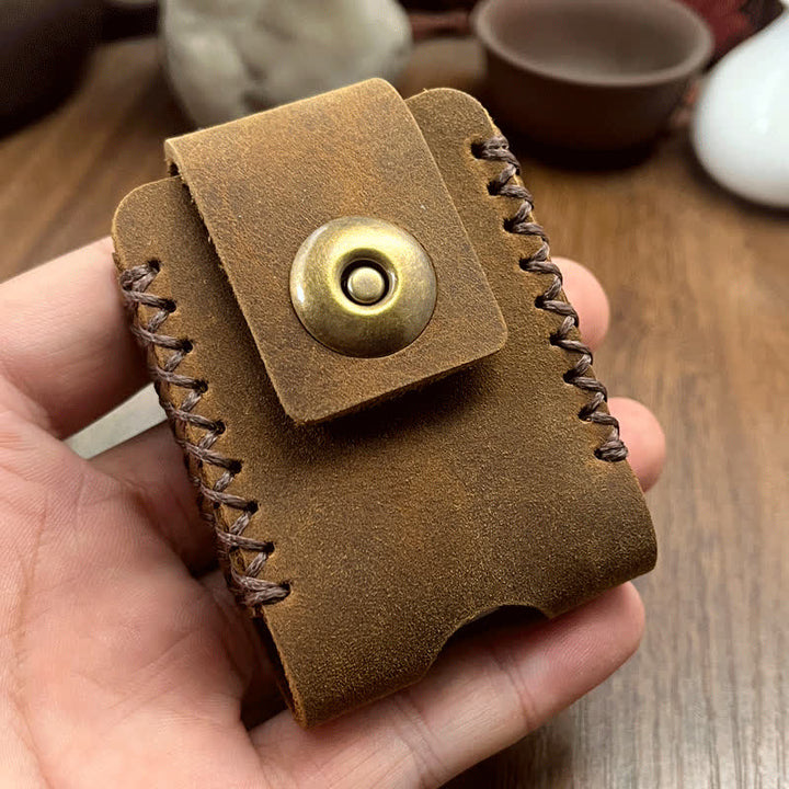 Sewing Design Handmade Lighter Holder Leather Belt Bag - Brown - image 0