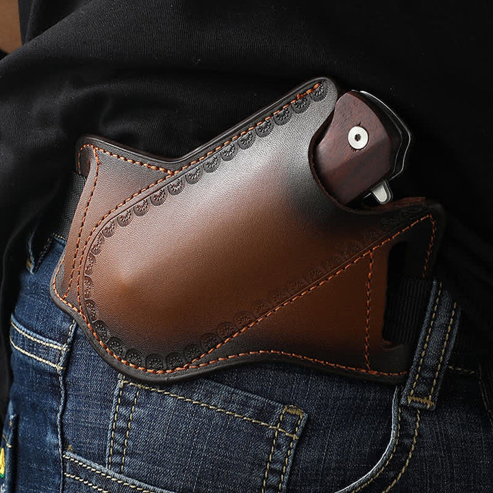 Brown Tool Carrier Folding Knife Sheath Leather Belt Bag - Brown - image 0