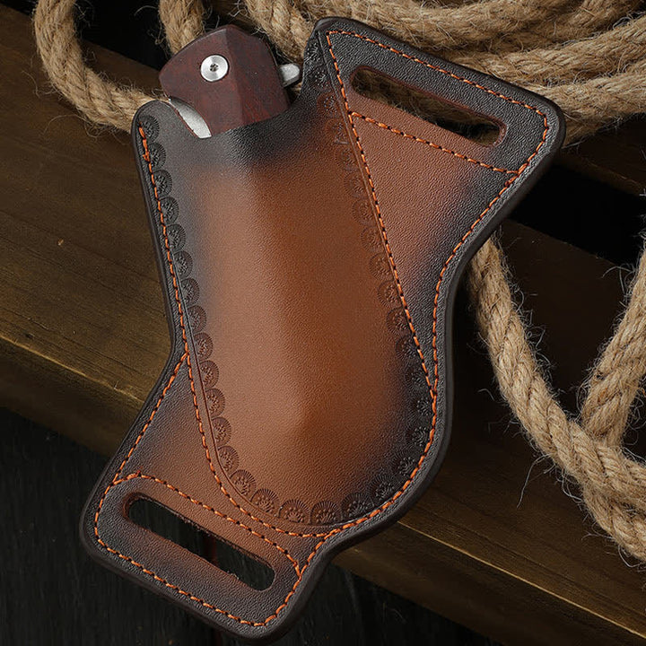 Brown Tool Carrier Folding Knife Sheath Leather Belt Bag - image 3