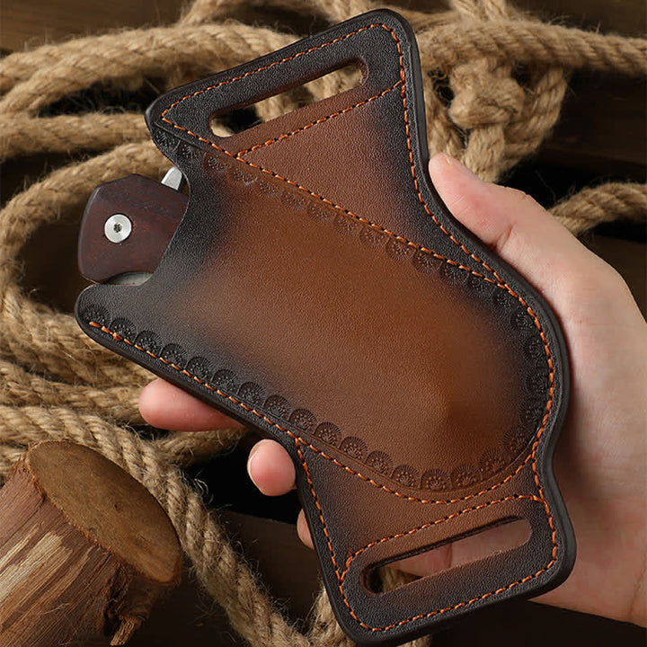 Brown Tool Carrier Folding Knife Sheath Leather Belt Bag - image 4
