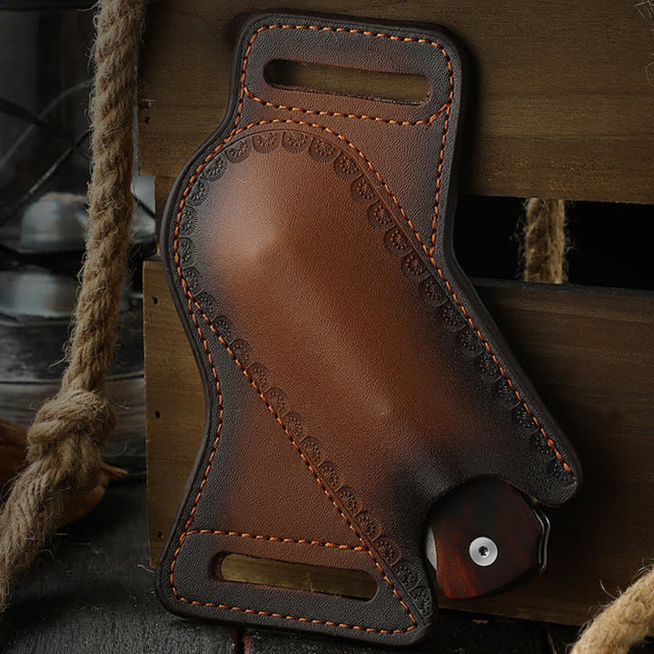 Brown Tool Carrier Folding Knife Sheath Leather Belt Bag - image 2