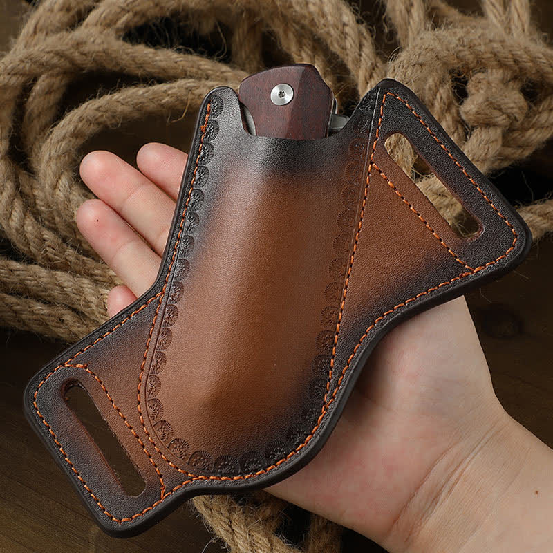 Brown Tool Carrier Folding Knife Sheath Leather Belt Bag - image 1