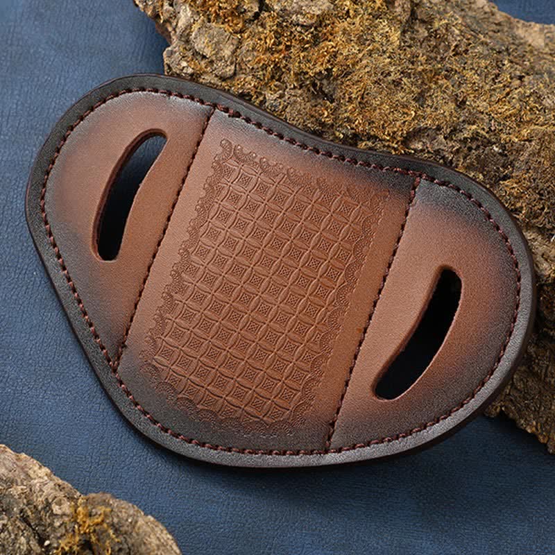 Embossed Weave Pattern Folding Knife Sheath Leather Belt Bag - image 2