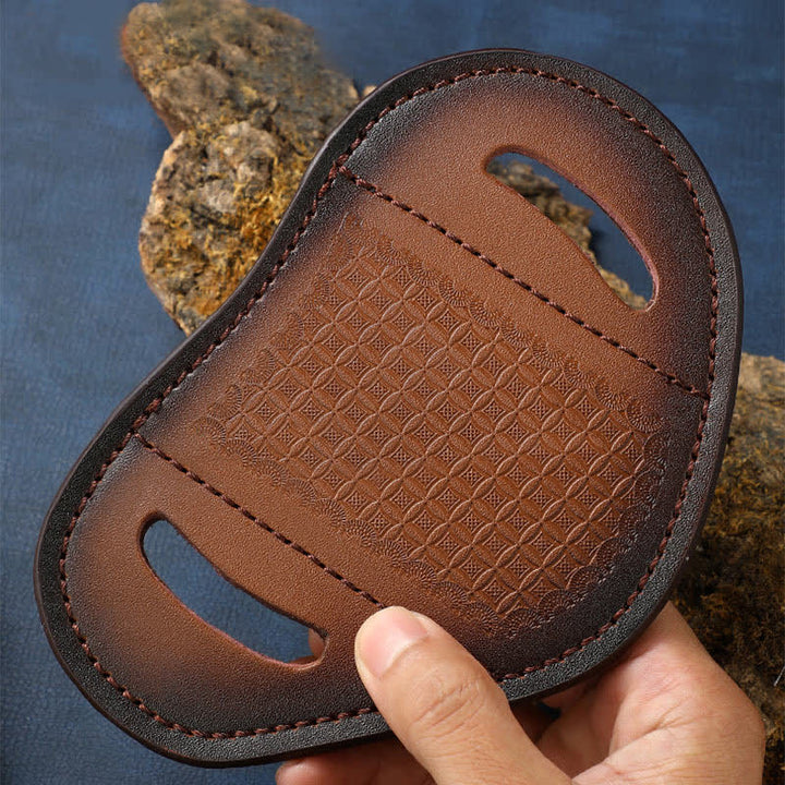 Embossed Weave Pattern Folding Knife Sheath Leather Belt Bag - image 3