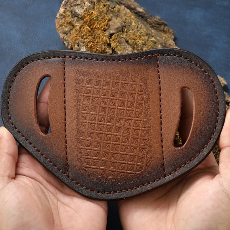 Embossed Weave Pattern Folding Knife Sheath Leather Belt Bag - image 5