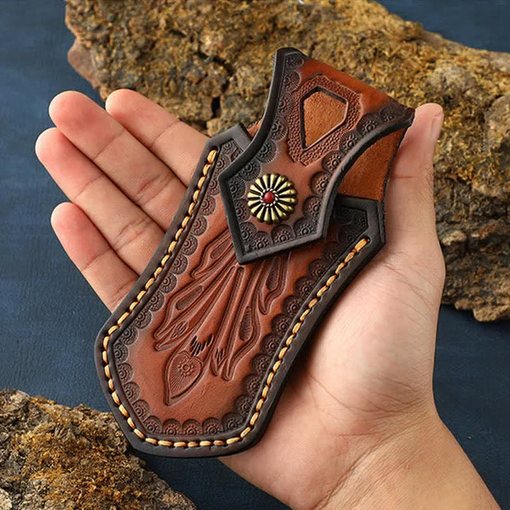 Retro Flip Cover Outdoor Activities Folding Knife Sheath Leather Belt Bag - image 5