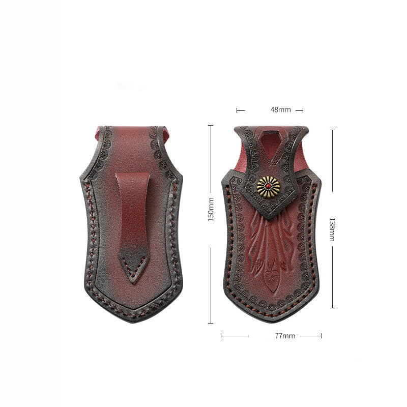 Retro Flip Cover Outdoor Activities Folding Knife Sheath Leather Belt Bag - Dark Red - image 10