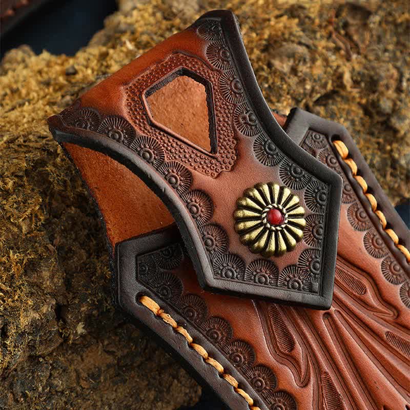 Retro Flip Cover Outdoor Activities Folding Knife Sheath Leather Belt Bag - image 7