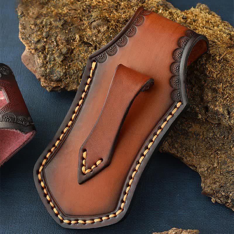 Retro Flip Cover Outdoor Activities Folding Knife Sheath Leather Belt Bag - image 6