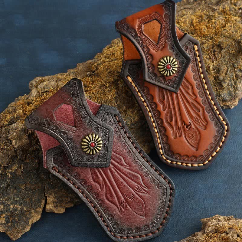 Retro Flip Cover Outdoor Activities Folding Knife Sheath Leather Belt Bag - image 8