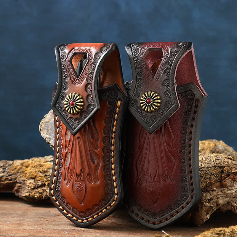 Retro Flip Cover Outdoor Activities Folding Knife Sheath Leather Belt Bag - image 0