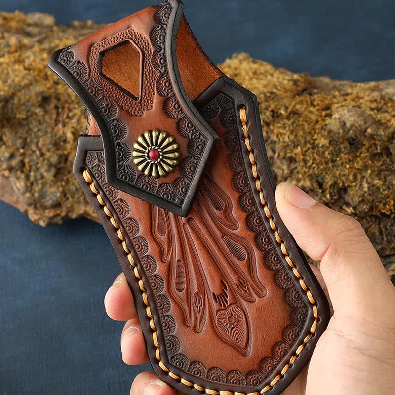 Retro Flip Cover Outdoor Activities Folding Knife Sheath Leather Belt Bag - image 3